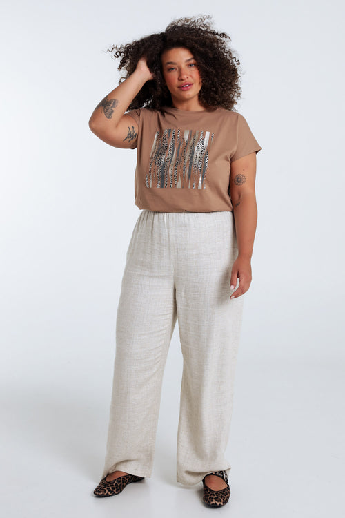 T-shirt uni en coton avec imprimé foil et léopard-Paprika-8