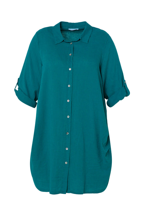 Effen lange linnen en viscose blouse-Paprika-10