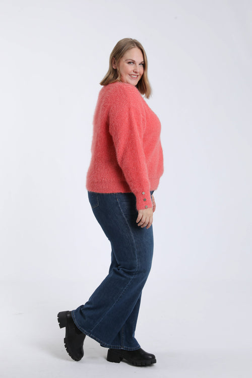 Effen gebreide trui met pluizige structuur-Paprika-7