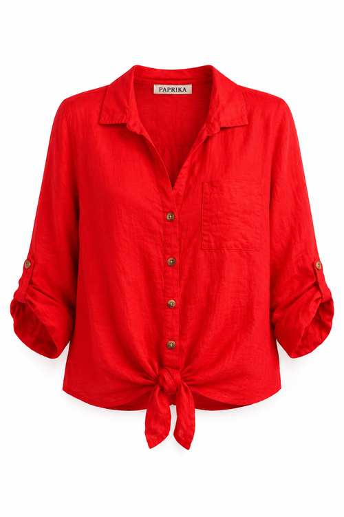 Blouse van effen linnen-Paprika-2