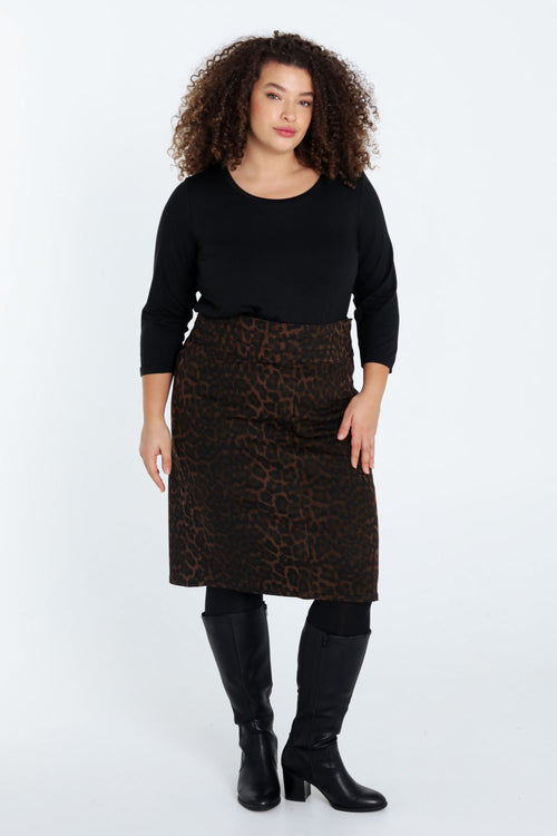 Jupe droite imprimé léopard-Paprika-7