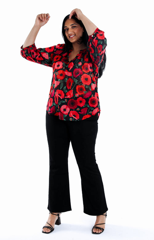 Blouse en coton imprimé coquelicots-Paprika-7