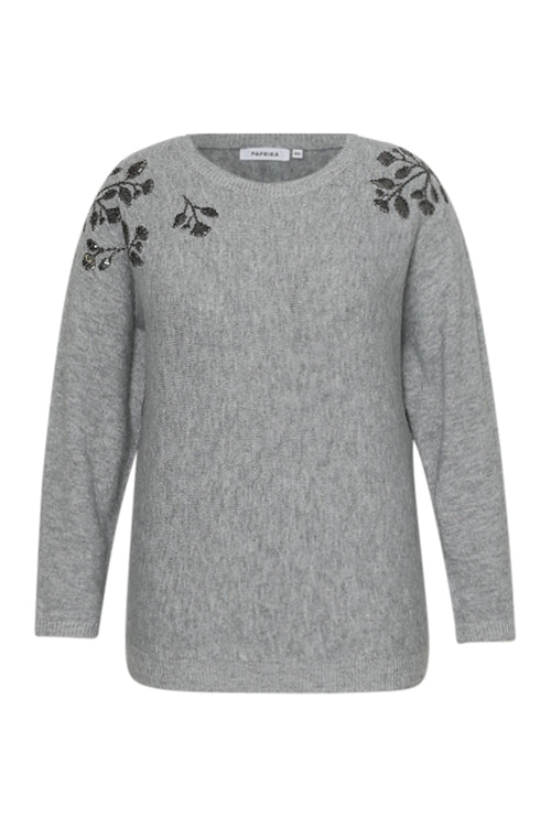 Pull uni avec broderies perlées-Paprika-1