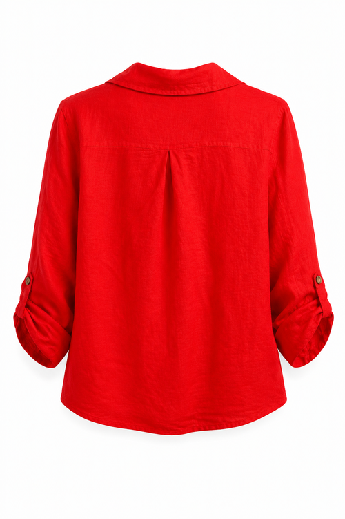 Blouse van effen linnen-Paprika-2