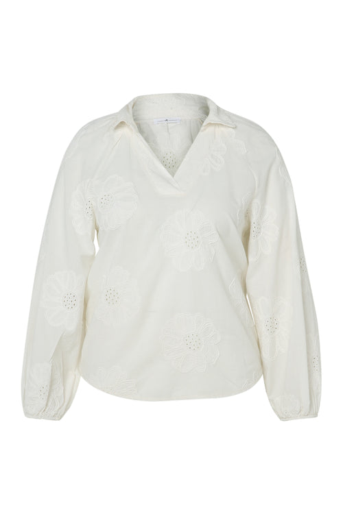 Effen katoenen blouse met geborduurde bloemen-Paprika-10