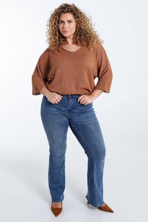 Pull boîte en coton avec lurex-Paprika-9