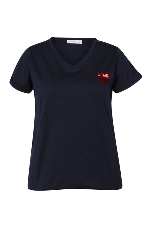 T-shirt en coton uni avec coeur en sequins-Paprika-10