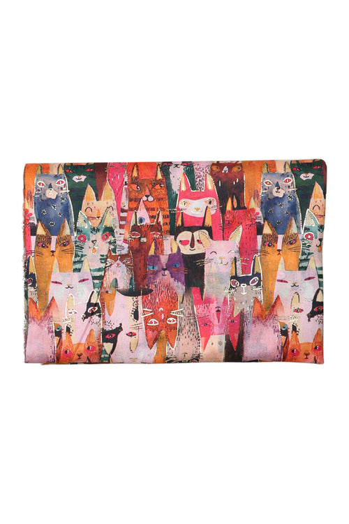 Sjaal met kattenprint en folie-Paprika-1