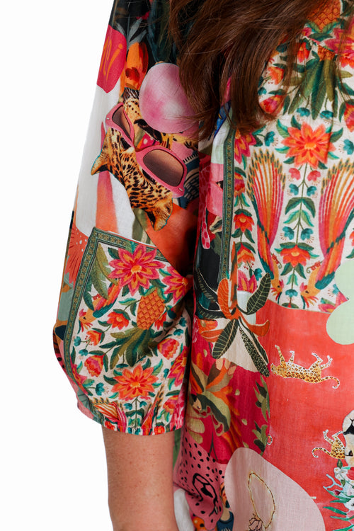 Blouse en coton imprimé jungle-Paprika-7