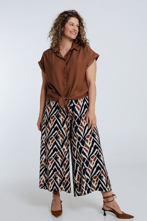 Pantalon large en viscose imprimé ethnique-Paprika-8