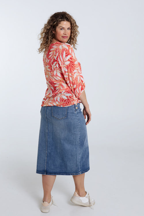 Blouse en viscose imprimé feuillage-Paprika-2