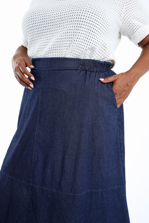 Jupe longue en jeans souple-Paprika-3