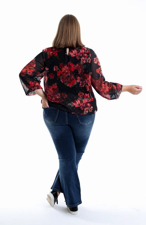 Blouse met print van wazige bloemen-Paprika-2