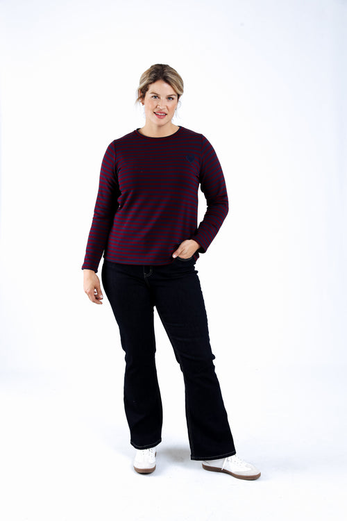 Gestreepte sweater met geborduurd hart-Paprika-5