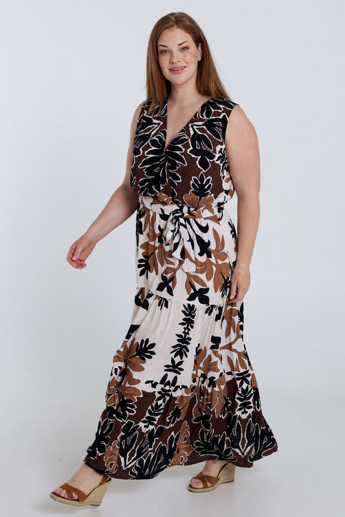 Robe longue en viscose imprimé feuillage-Paprika-8