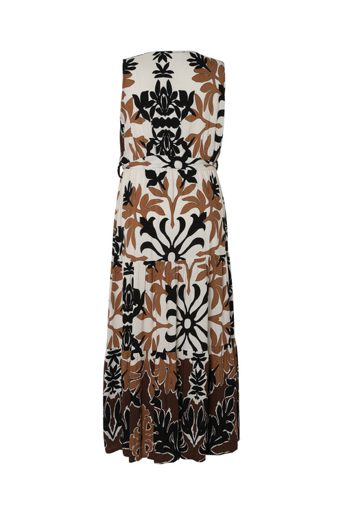 Robe longue en viscose imprimé feuillage-Paprika-11
