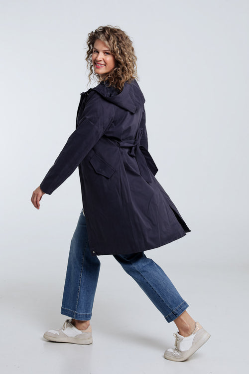 Effen mid-length trenchcoat met capuchon-Paprika-9