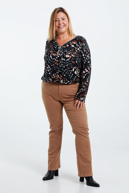 Pantalon flare brodé en coton-Paprika-10