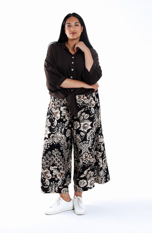 Wijdvallende broek van viscose met paisleyprint-Paprika-1