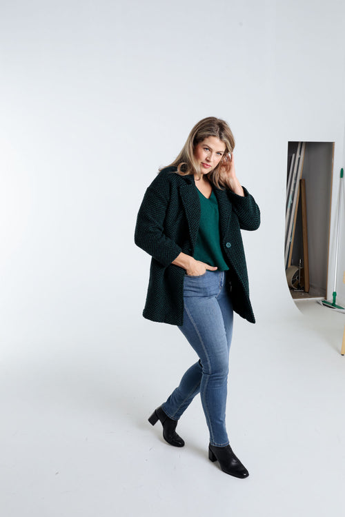 Manteau uni en tissu moucheté avec laine-Paprika-8