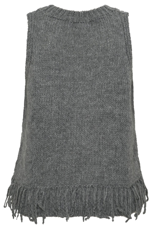 Effen mouwloze trui met franjes-Paprika-9