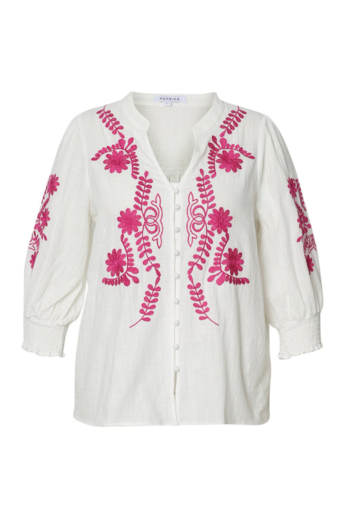 Blouse en coton avec broderies-Paprika-10