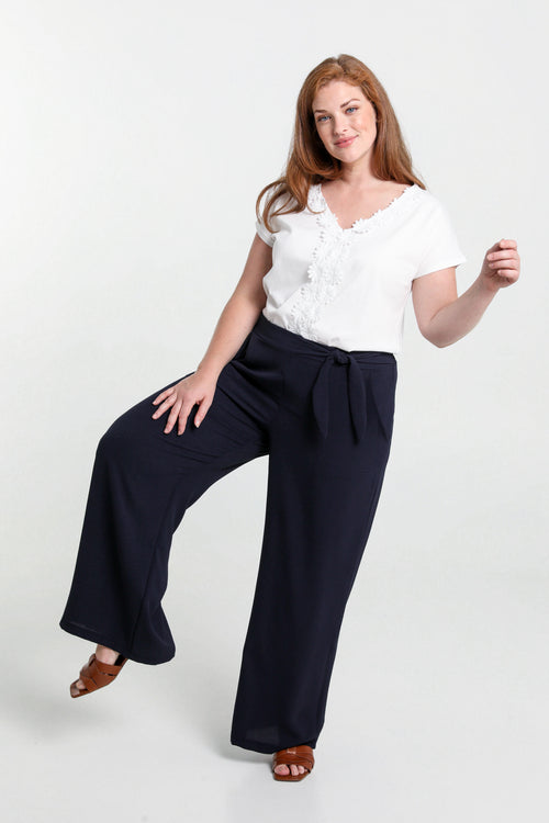 Losse, effen broek met geknoopte riem-Paprika-6