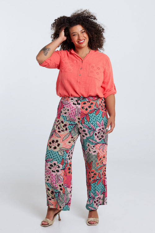 Pantacourt en viscose imprimé floral-Paprika-7