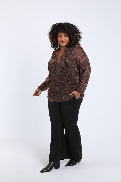 Effen geplooid T-shirt met lurex-Paprika-6