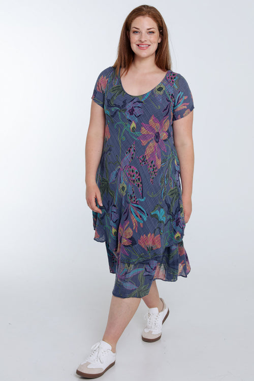 Robe en gaze de coton imprimé floral-Paprika-8