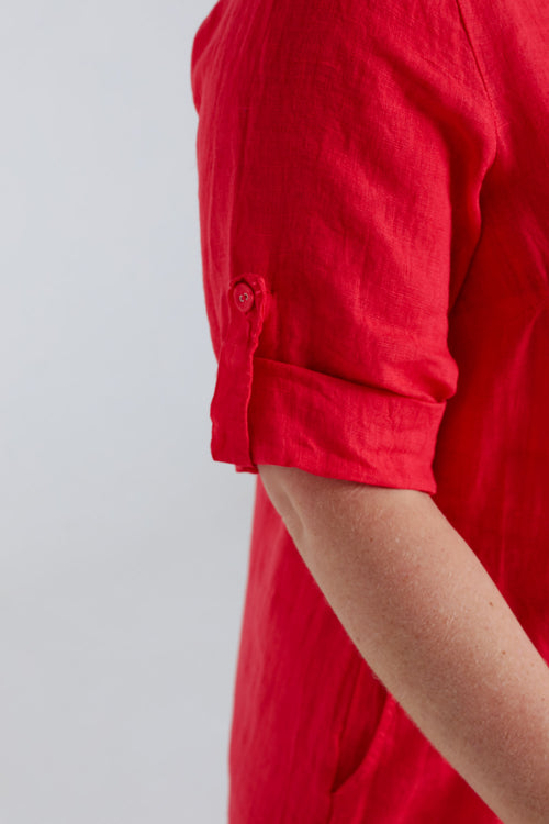 Robe tunique en lin unie-Paprika-4