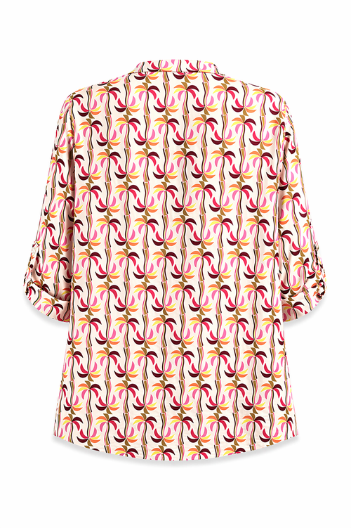 Overhemd van katoen en viscose met palmprint-Paprika-11
