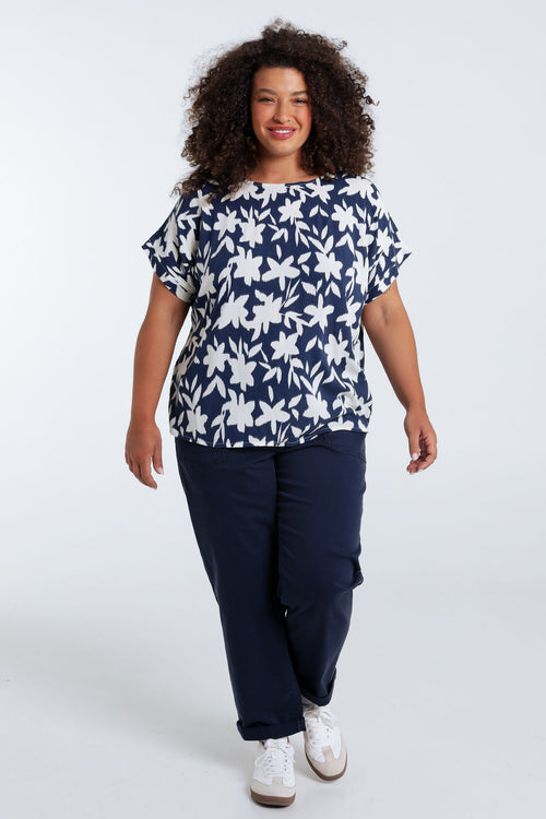 Blouse en viscose imprimé floral bicolore-Paprika-9