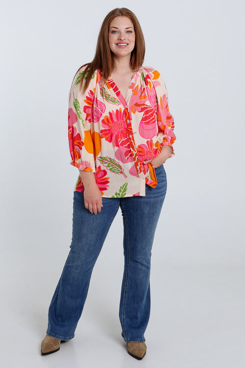 Blouse en viscose imprimé floral-Paprika-8