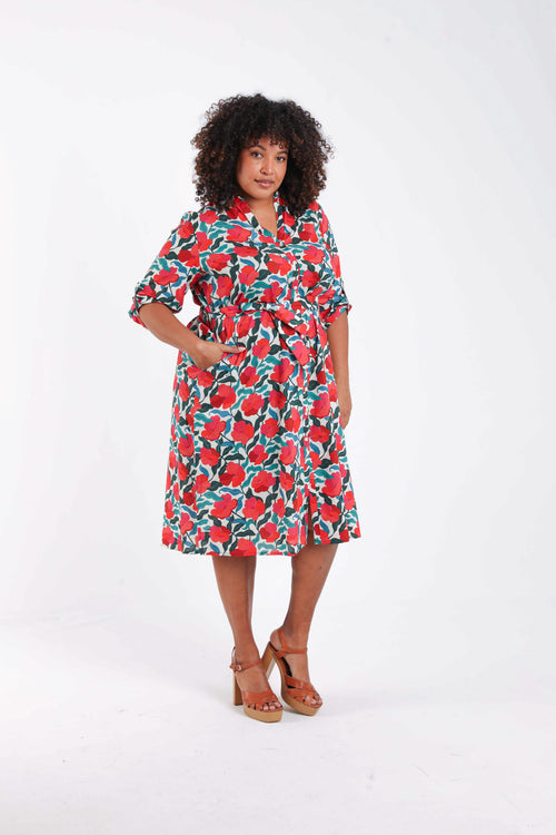 Jurk van viscose met bloemenprint-Paprika-8