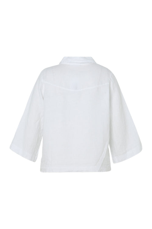 Effen linnen blouse met strik-Paprika-11