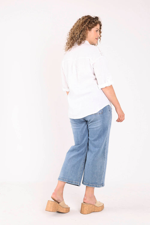 Effen linnen blouse met kant-Paprika-2