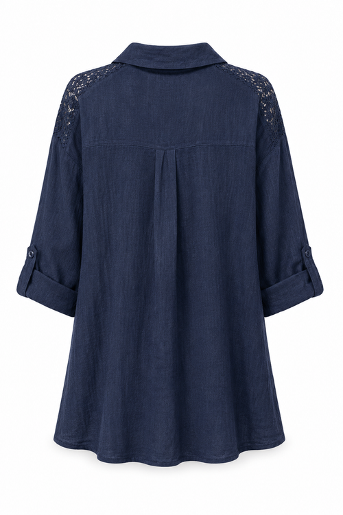 Effen linnen blouse met kant-Paprika-1