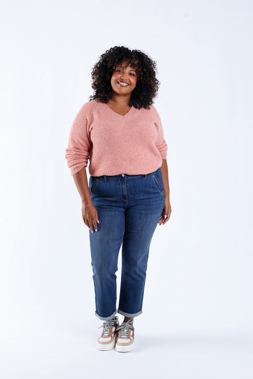 Effen bouclé trui-Paprika-8