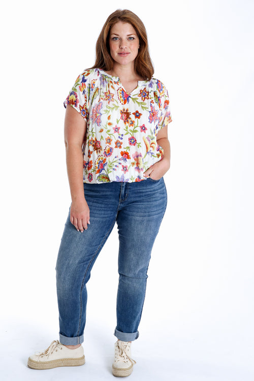 Blouse van viscose met bloemenprint en lurex-Paprika-8