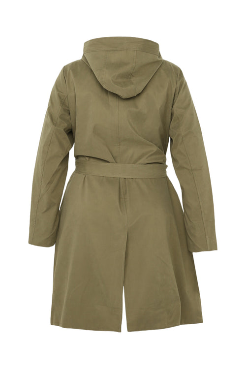 Halflange, effen trenchcoat met rits, kap en strikriem-Paprika-11