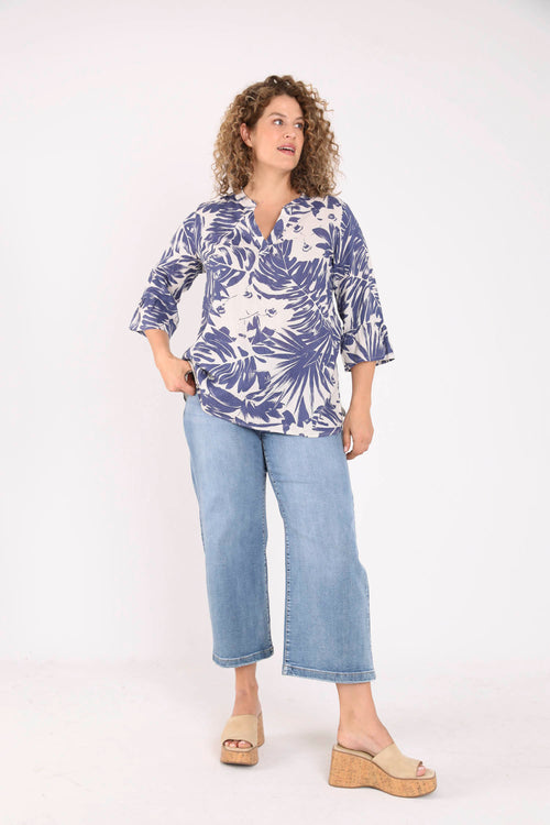Blouse van linnen en viscose met tweekleurige bladprint-Paprika-6