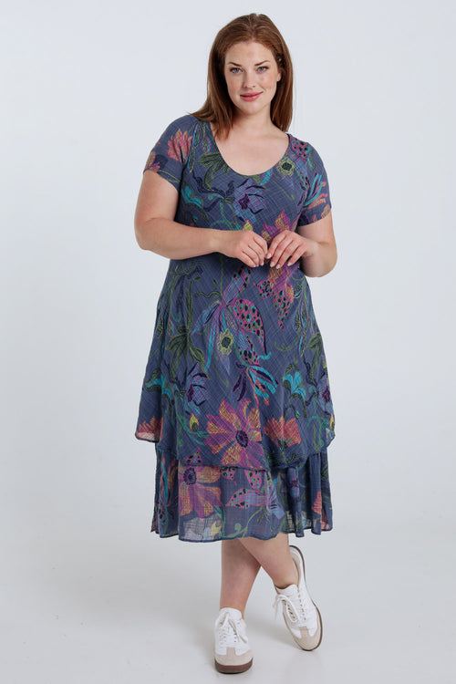 Robe en gaze de coton imprimé floral-Paprika-7