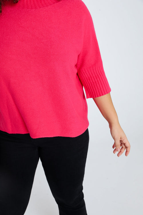 Lange, effen trui in viscose met boord onderaan-Paprika-6