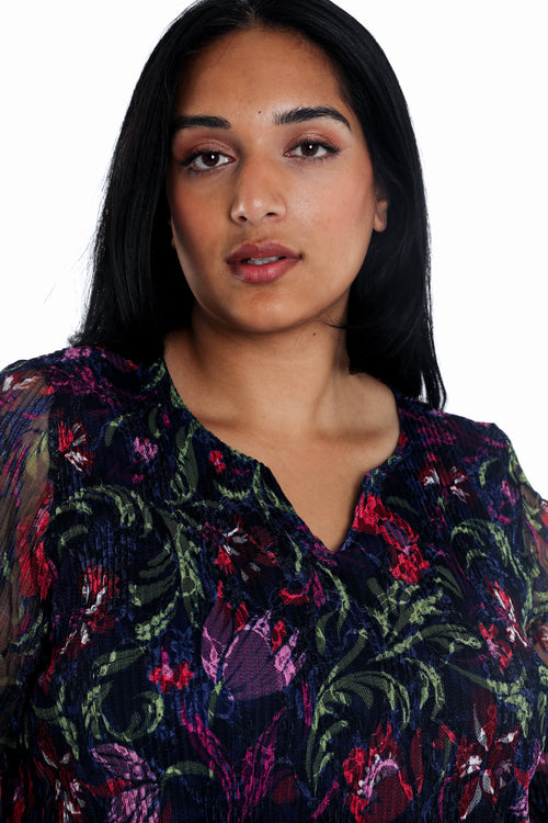 Tuniek van kant met bloemenfolkprint-Paprika-3