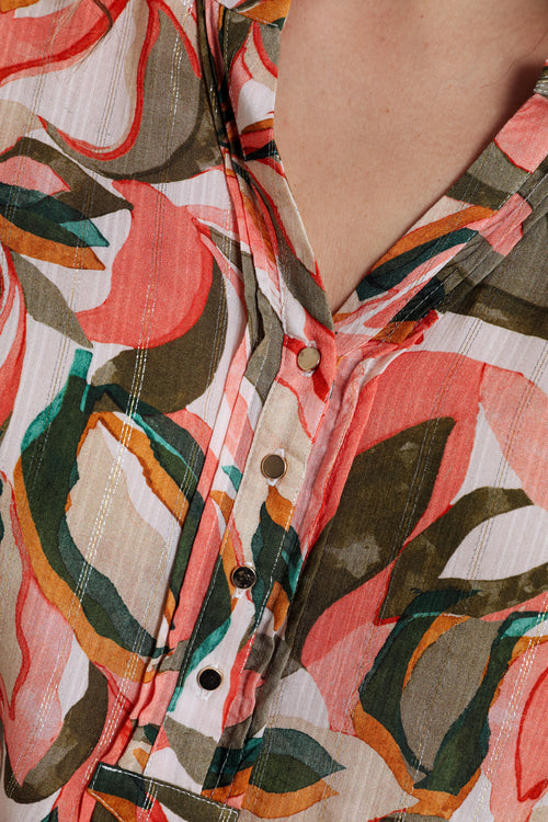 Blouse en viscose imprimé feuillage-Paprika-6