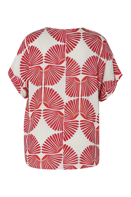Blouse en viscose imprimé graphique bicolore-Paprika-11