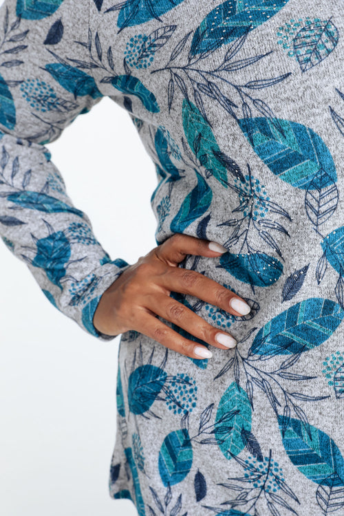 Warm gebreid T-shirt met bladprint en strasssteentjes-Paprika-5