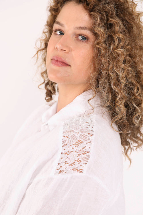 Effen linnen blouse met kant-Paprika-2