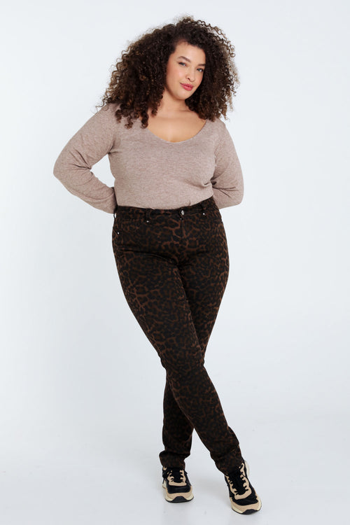 Pantalon slim imprimé léopard-Paprika-9